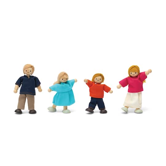 PlanToys Light Skin Tone & Blonde Hair Wood Doll Family Set